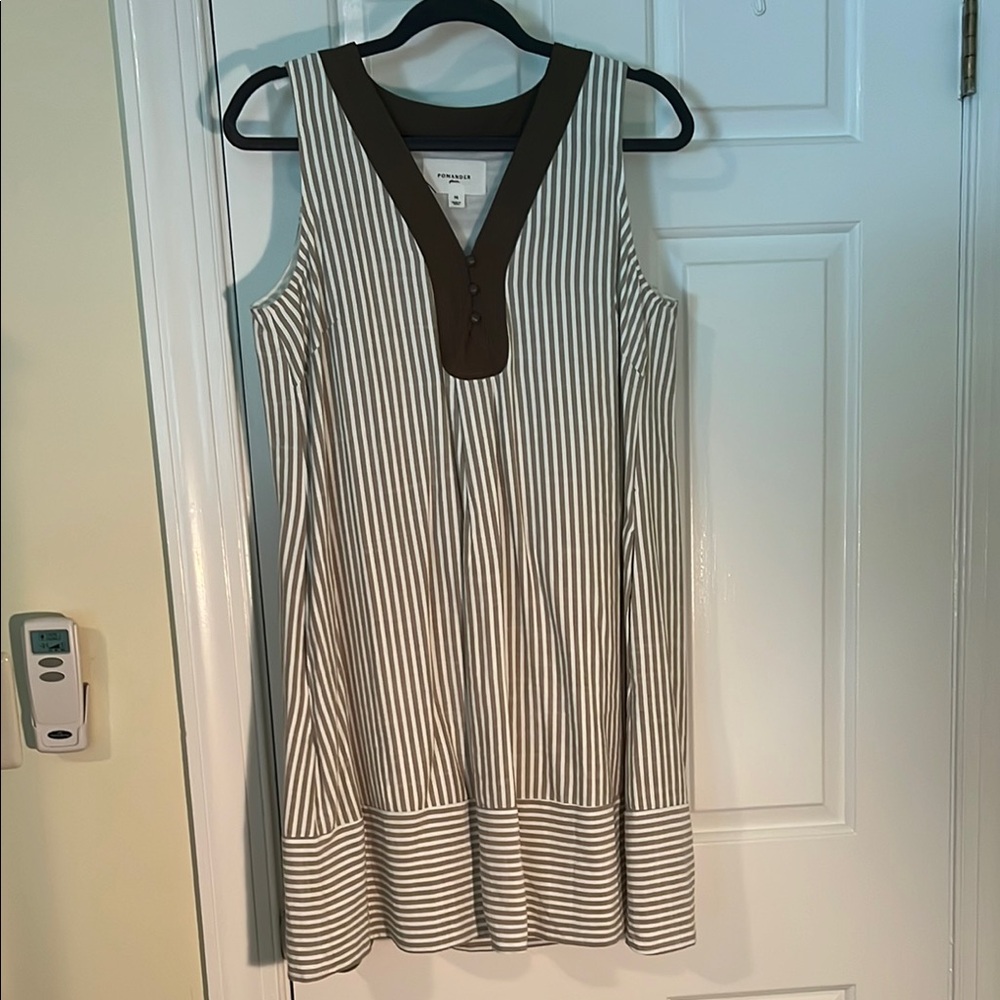 Striped Sleeveless Dress with Olive Green Accents